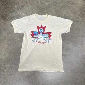 Vintage 80s Niagara Falls Canada Ringer T Shirt Cream Souvenir Mens M Graphic